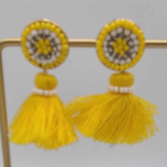 J Crew Mini Scope Tassle Bead Yellow Earrings - Picture 8 of 9